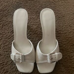 Guess White Heeled Mules with Square-Toe Design